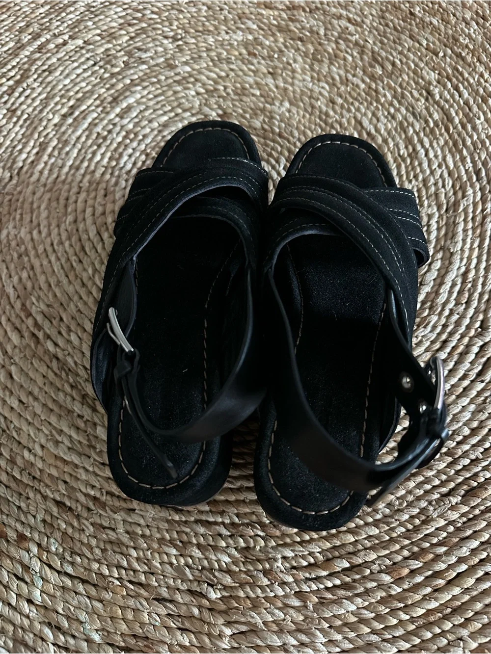 Free People Beach Party Platform Sandal in Black Suede Size 7.5